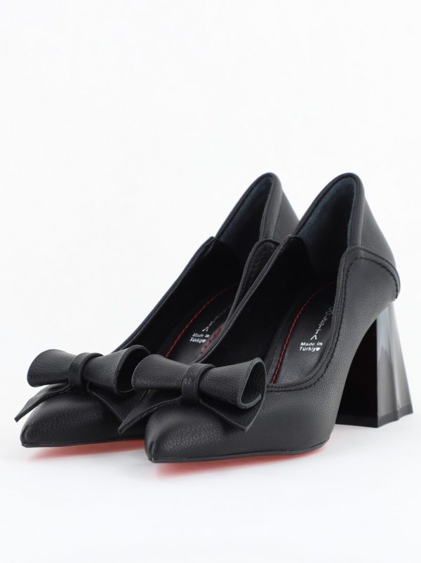 Pantofi Damă cu Toc Gros Negru Mat din Piele Ecologică Nicoletta BS2010D2503243 124