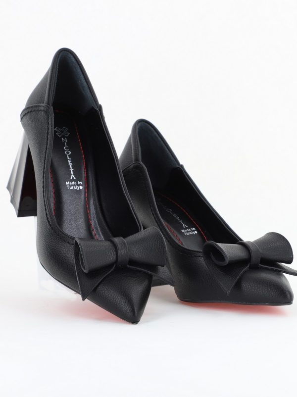 Pantofi Damă cu Toc Gros Negru Mat din Piele Ecologică Nicoletta BS2010D2503243 120
