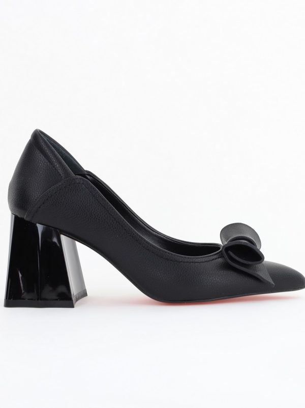 Pantofi Damă cu Toc Gros Negru Mat din Piele Ecologică Nicoletta BS2010D2503243 125