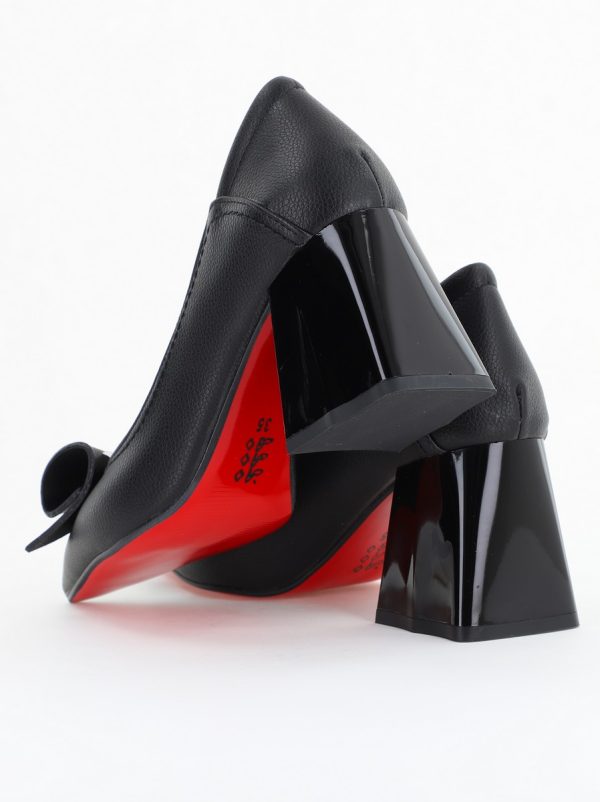 Pantofi Damă cu Toc Gros Negru Mat din Piele Ecologică Nicoletta BS2010D2503243 122