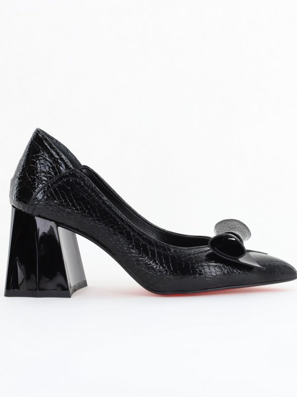 Pantofi Damă cu Toc Gros Negru ondulat din Piele Ecologică Nicoletta BS2010D2503245 125