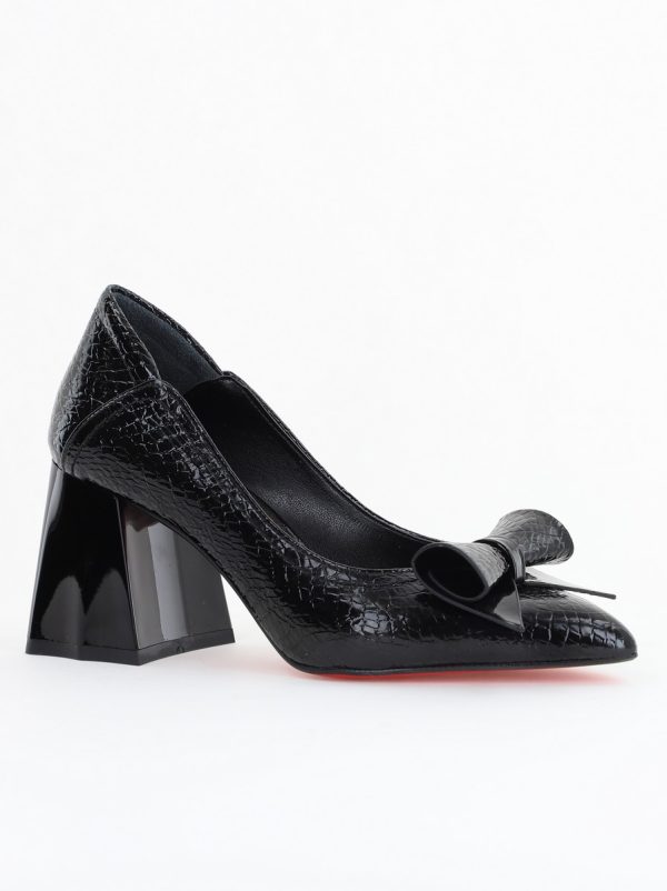 Incaltaminte Dama - Pantofi Damă cu Toc Gros Negru ondulat din Piele Ecologică Nicoletta BS2010D2503245