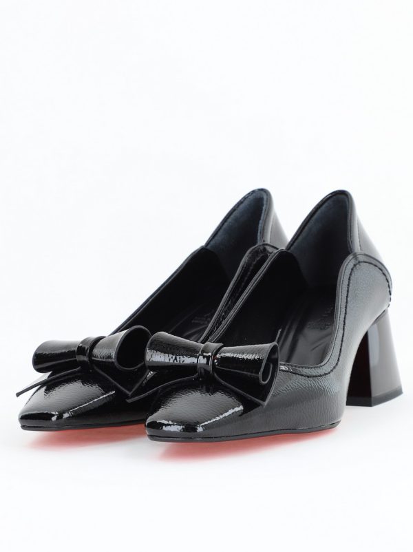 Pantofi Damă cu Toc Gros Negru lac din Piele Ecologică Nicoletta BS810D2503253 124