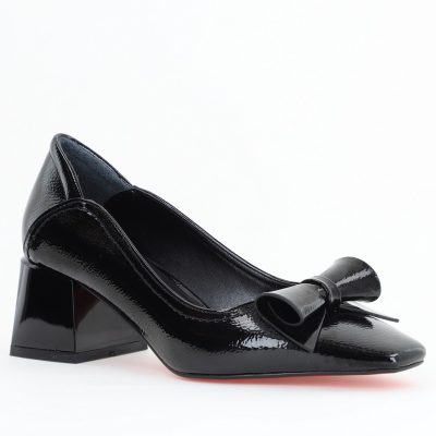 Pantofi Damă cu Toc Gros Negru lac din Piele Ecologică Nicoletta BS810D2503253