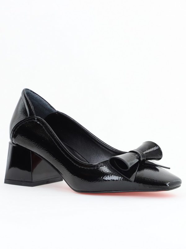 Incaltaminte Dama - Pantofi Damă cu Toc Gros Negru lac din Piele Ecologică Nicoletta BS810D2503253