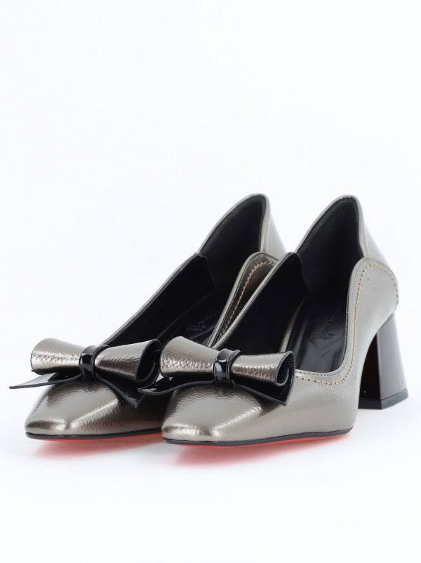 Pantofi Damă cu Toc Gros Platină lac din Piele Ecologică Nicoletta BS810D2503255 124