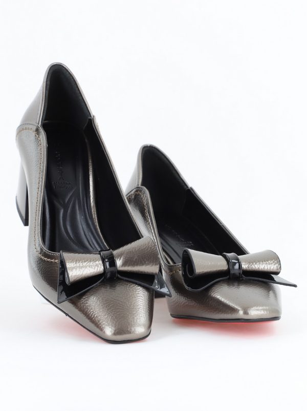 Pantofi Damă cu Toc Gros Platină lac din Piele Ecologică Nicoletta BS810D2503255 120