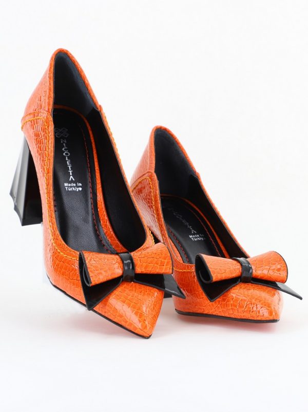 Pantofi Damă cu Toc Gros Portocaliu ondulat din Piele Ecologică Nicoletta BS2010D2503241 120