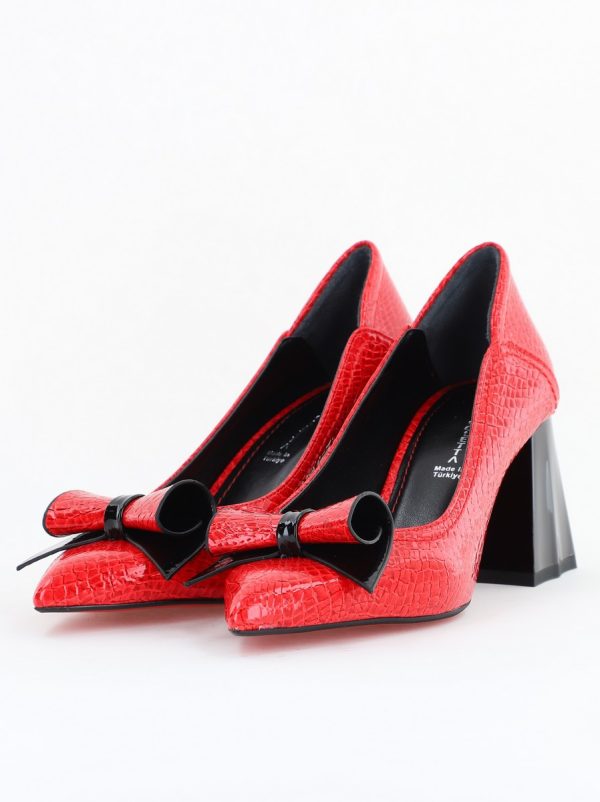 Pantofi Damă cu Toc Gros Roșu ondulat din Piele Ecologică Nicoletta BS2010D2503242 121