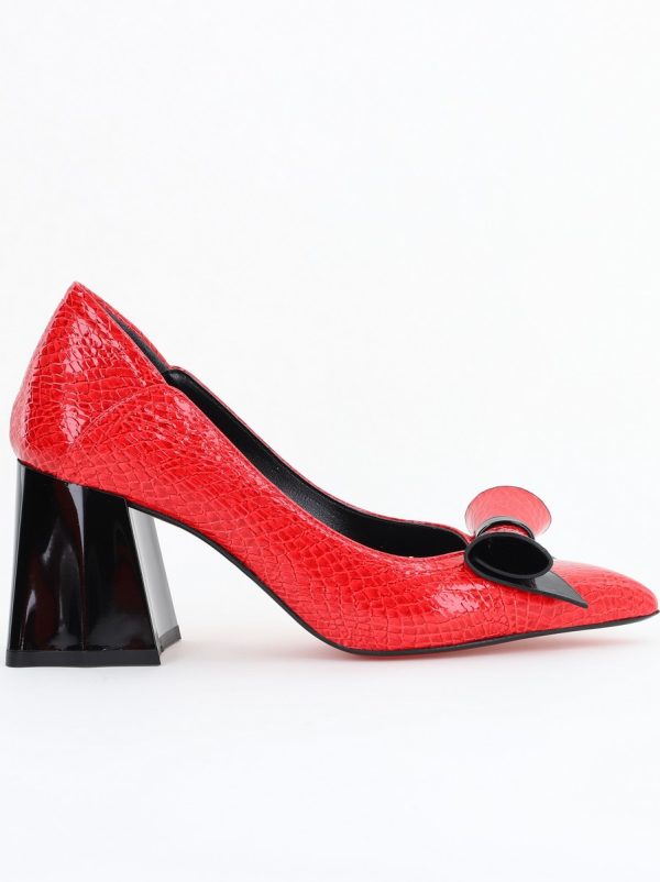 Pantofi Damă cu Toc Gros Roșu ondulat din Piele Ecologică Nicoletta BS2010D2503242 122