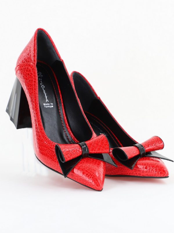 Pantofi Damă cu Toc Gros Roșu ondulat din Piele Ecologică Nicoletta BS2010D2503242 120