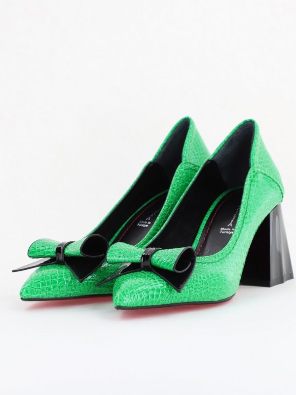 Pantofi Damă cu Toc Gros Verde ondulat din Piele Ecologică Nicoletta BS2010D2503238 124