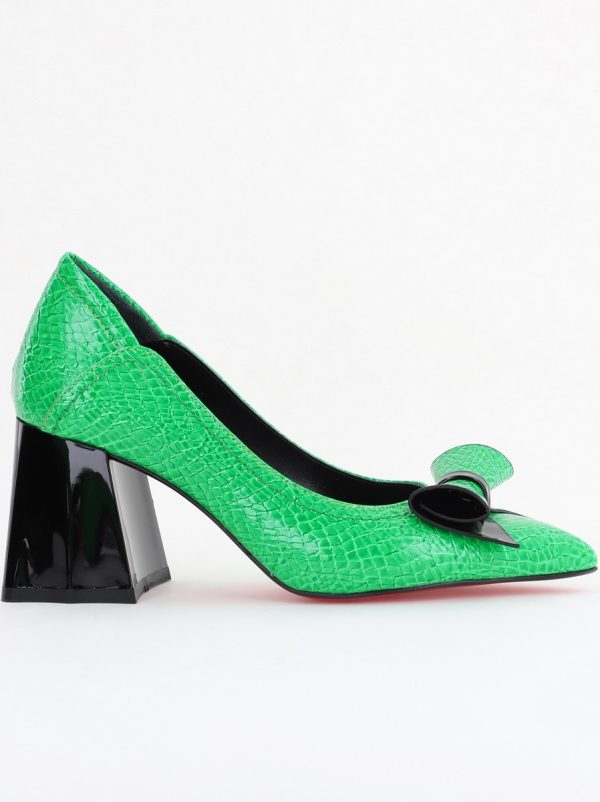 Pantofi Damă cu Toc Gros Verde ondulat din Piele Ecologică Nicoletta BS2010D2503238 125