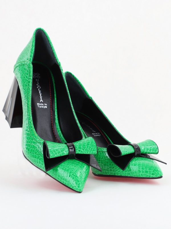 Pantofi Damă cu Toc Gros Verde ondulat din Piele Ecologică Nicoletta BS2010D2503238 120