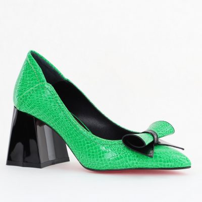 Pantofi Damă cu Toc Gros Verde ondulat din Piele Ecologică Nicoletta BS2010D2503238