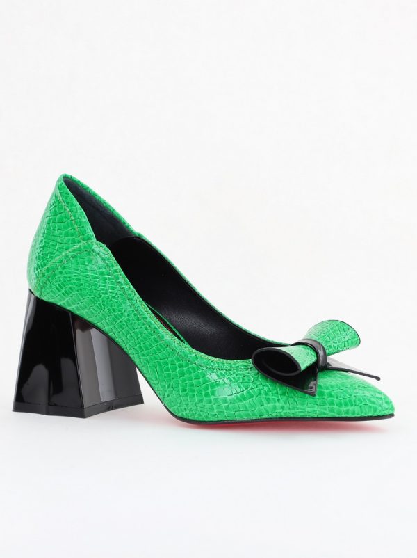 Incaltaminte Dama - Pantofi Damă cu Toc Gros Verde ondulat din Piele Ecologică Nicoletta BS2010D2503238