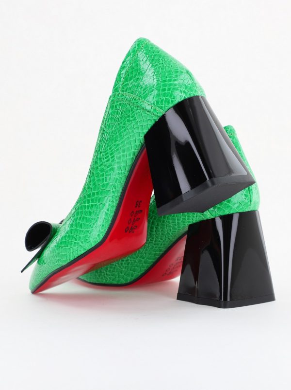 Pantofi Damă cu Toc Gros Verde ondulat din Piele Ecologică Nicoletta BS2010D2503238 122