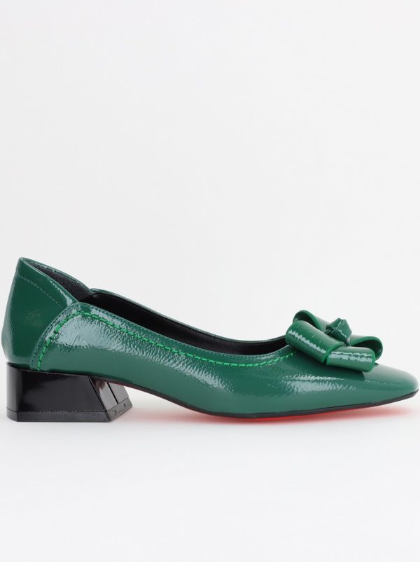 Pantofi Damă cu Toc Jos din Piele Ecologică cu fundiță Verde inchis Lac (BS502D2503207) 122