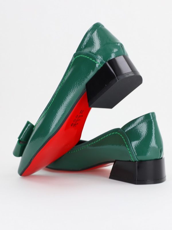 Pantofi Damă cu Toc Jos din Piele Ecologică cu fundiță Verde inchis Lac (BS502D2503207) 119