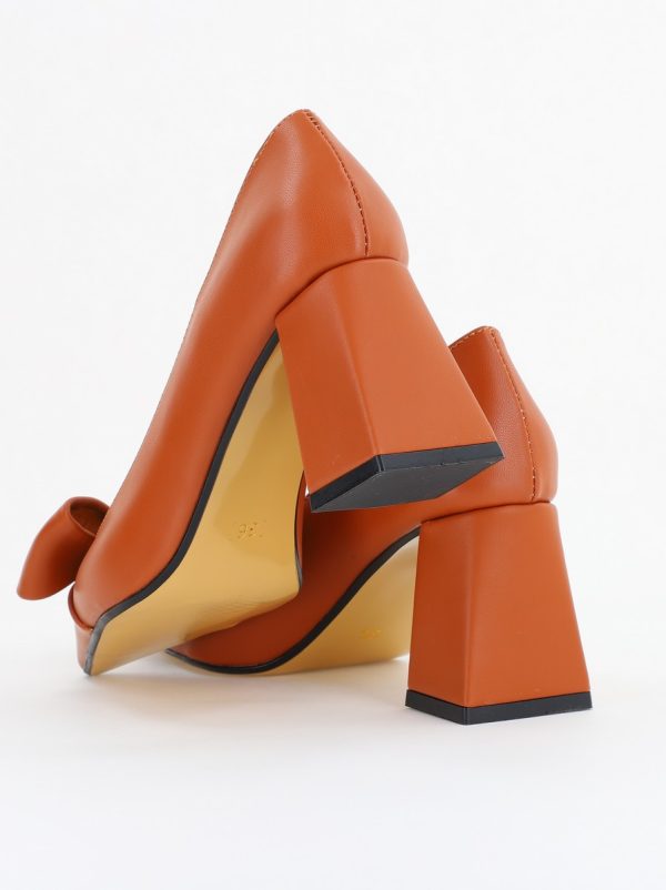 Pantofi damă cu toc maro din piele ecologică cu fundiță Nicoletta BS316AY2503217 122