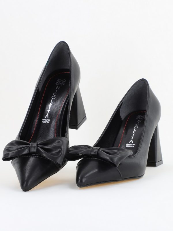 Pantofi damă cu toc negri din piele ecologică cu fundiță Nicoletta BS316AY2503218 120