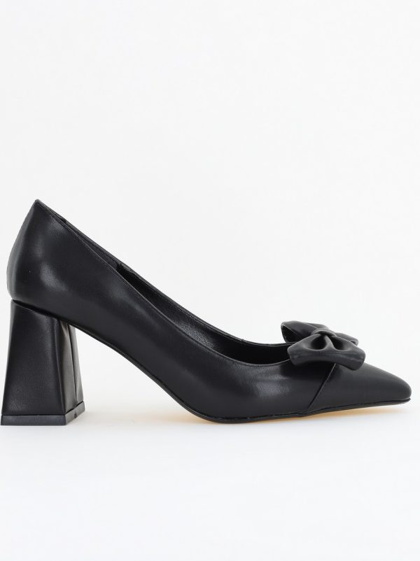 Pantofi damă cu toc negri din piele ecologică cu fundiță Nicoletta BS316AY2503218 124