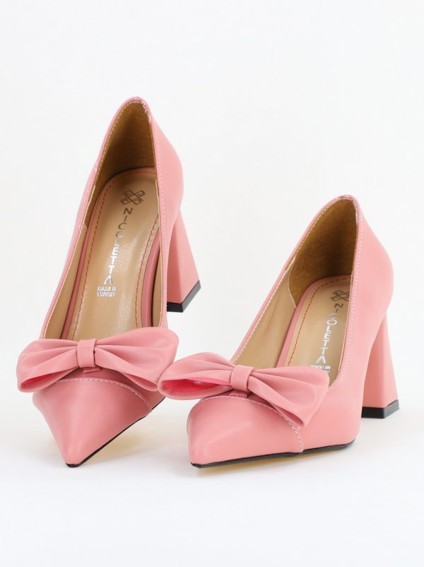 Pantofi damă cu toc roz pudră din piele ecologică cu fundiță Nicoletta BS316AY2503215 120
