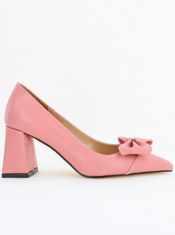 Pantofi damă cu toc roz pudră din piele ecologică cu fundiță Nicoletta BS316AY2503215 124
