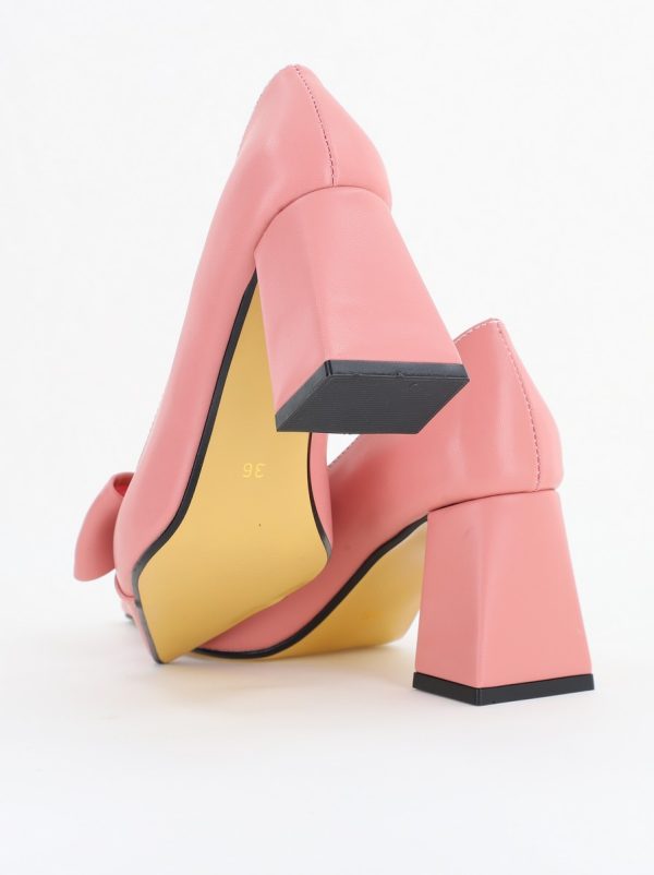 Pantofi damă cu toc roz pudră din piele ecologică cu fundiță Nicoletta BS316AY2503215 122
