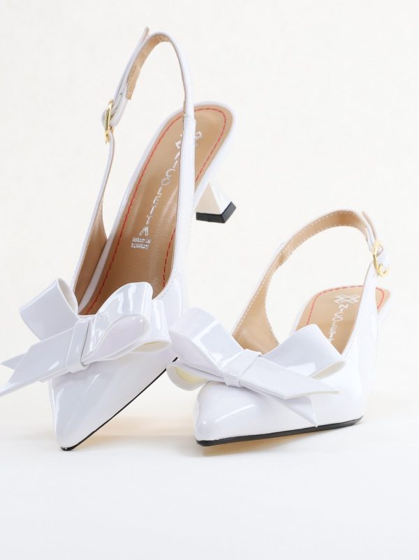 Pantofi damă cu toc subțire albi din piele ecologică cu fundiță Nicoletta BS225AY2503246 122