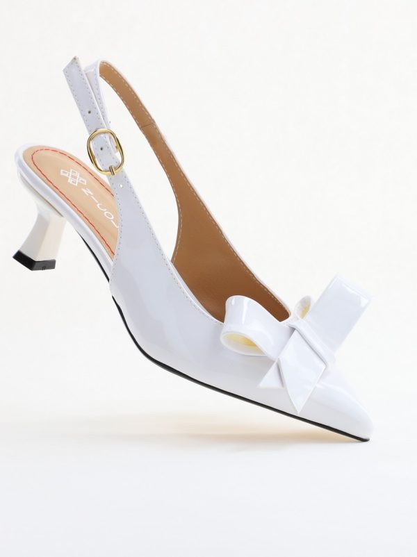 Pantofi damă cu toc subțire albi din piele ecologică cu fundiță Nicoletta BS225AY2503246 120