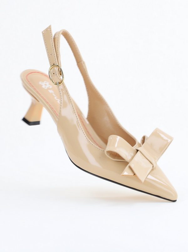 Pantofi damă cu toc subțire bej din piele ecologică cu fundiță Nicoletta BS225AY2503247 120