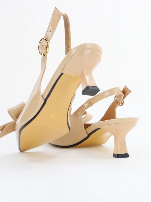 Pantofi damă cu toc subțire bej din piele ecologică cu fundiță Nicoletta BS225AY2503247 124