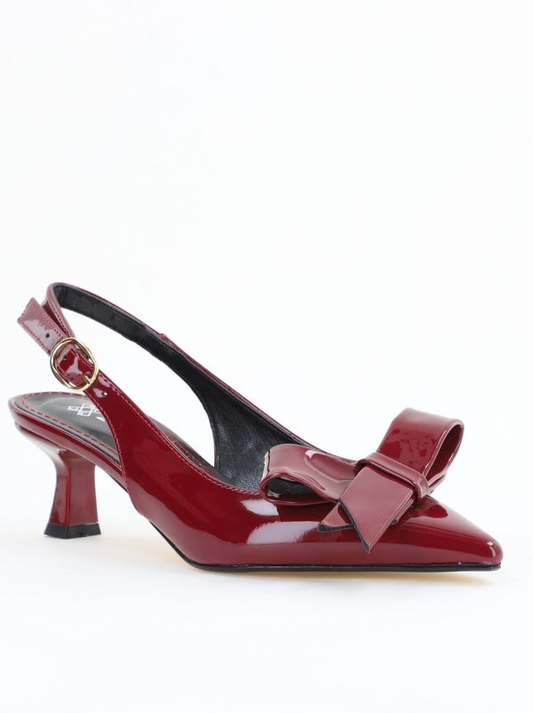 Incaltaminte Dama - Pantofi damă cu toc subțire bordo din piele ecologică cu fundiță Nicoletta BS225AY2503250