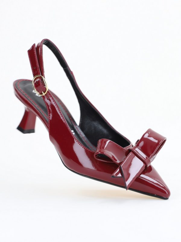 Pantofi damă cu toc subțire bordo din piele ecologică cu fundiță Nicoletta BS225AY2503250 120