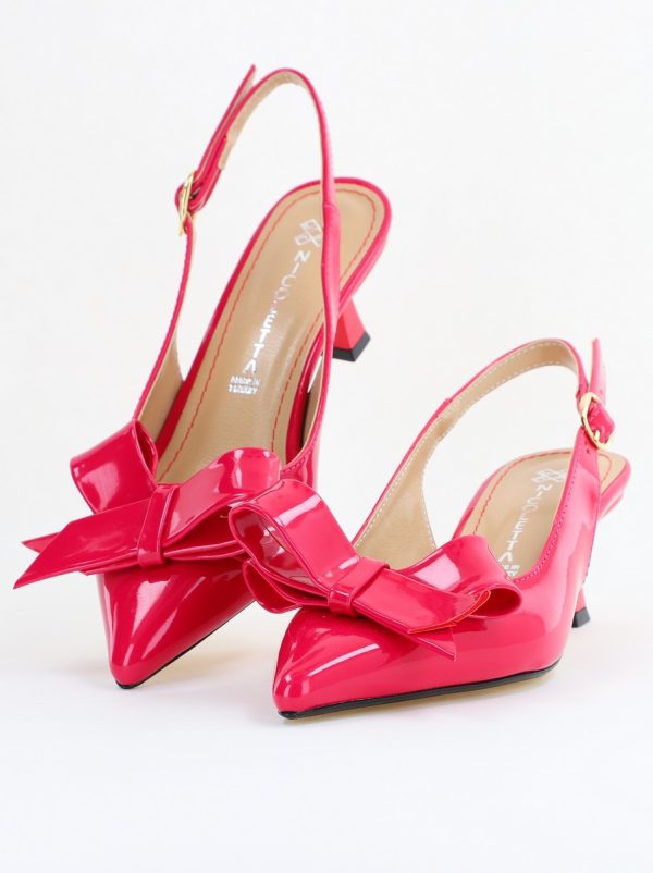 Pantofi damă cu toc subțire fuchsia din piele ecologică cu fundiță Nicoletta BS225AY2503249 122