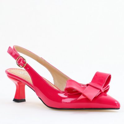 Pantofi damă cu toc subțire fuchsia din piele ecologică cu fundiță Nicoletta BS225AY2503249