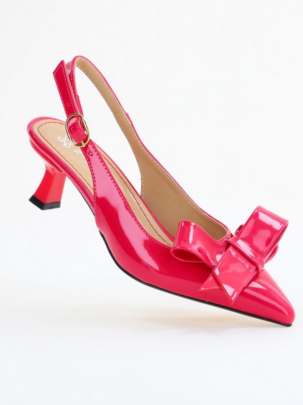 Pantofi damă cu toc subțire fuchsia din piele ecologică cu fundiță Nicoletta BS225AY2503249 120