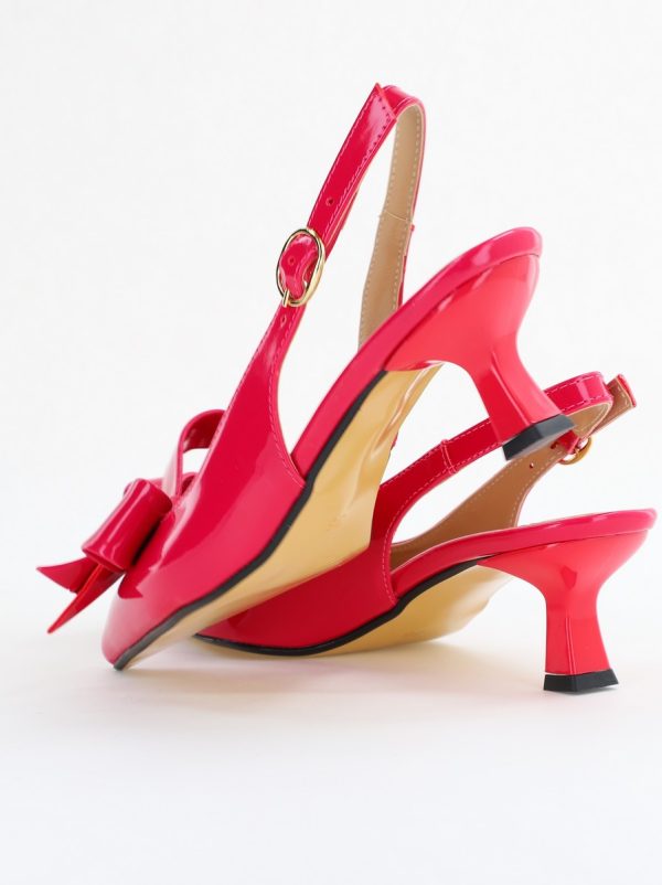 Pantofi damă cu toc subțire fuchsia din piele ecologică cu fundiță Nicoletta BS225AY2503249 124