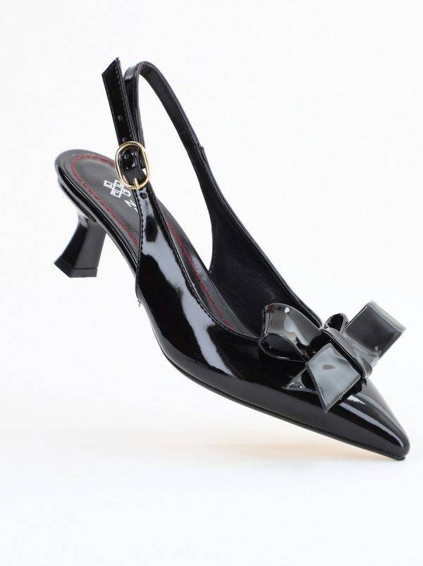 Pantofi damă cu toc subțire negri din piele ecologică cu fundiță Nicoletta BS225AY2503252 120