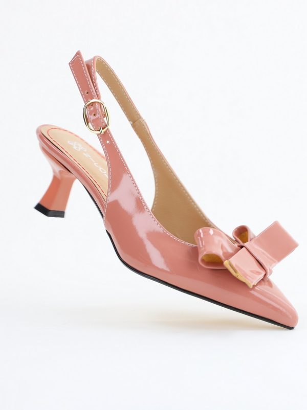 Pantofi damă cu toc subțire roz din piele ecologică cu fundiță Nicoletta BS225AY2503248 120