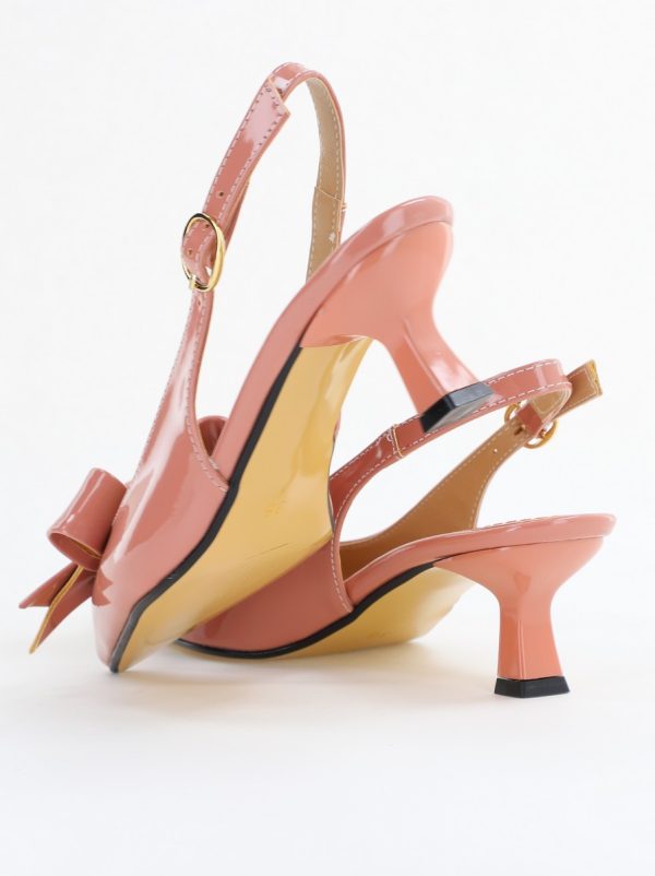 Pantofi damă cu toc subțire roz din piele ecologică cu fundiță Nicoletta BS225AY2503248 124