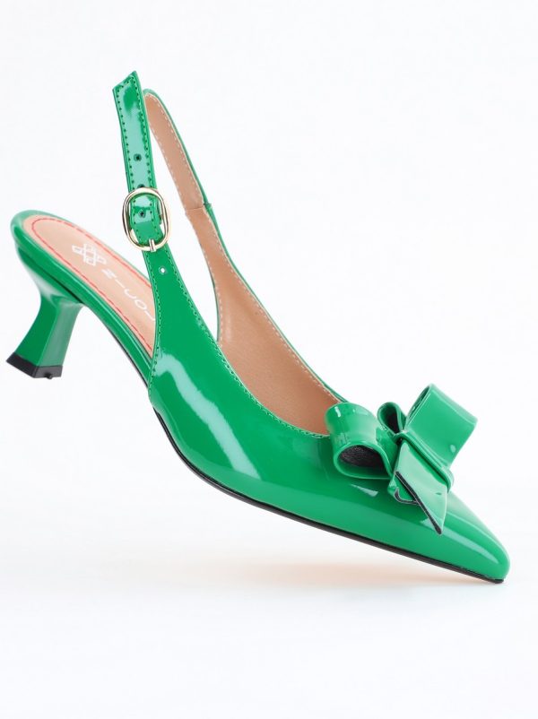 Pantofi damă cu toc subțire verde din piele ecologică cu fundiță Nicoletta BS225AY2503251 120