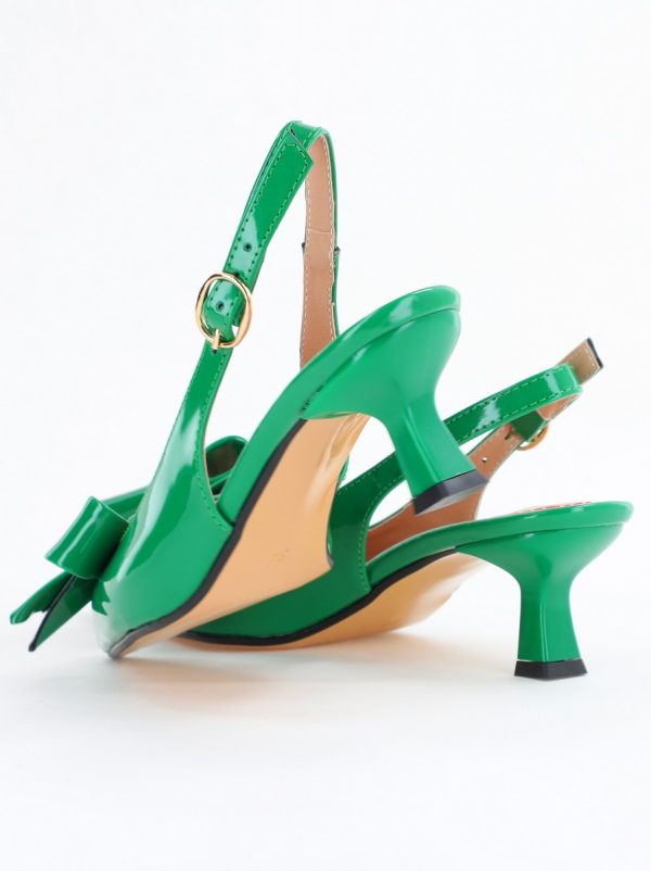 Pantofi damă cu toc subțire verde din piele ecologică cu fundiță Nicoletta BS225AY2503251 124