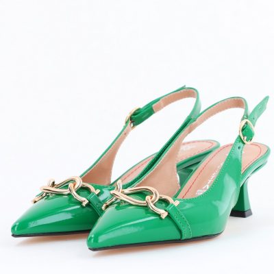 Pantofi damă cu toc subțire Verde din piele ecologică Nicoletta BS20131AY2503261