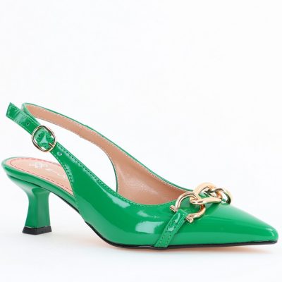 Pantofi damă cu toc subțire Verde din piele ecologică Nicoletta BS20131AY2503261
