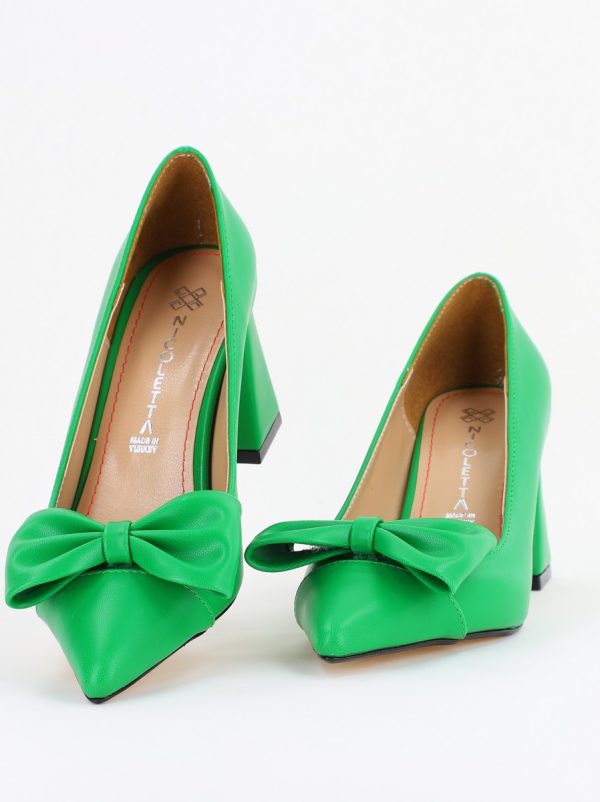 Pantofi damă cu toc verde din piele ecologică cu fundiță Nicoletta BS316AY2503216 120