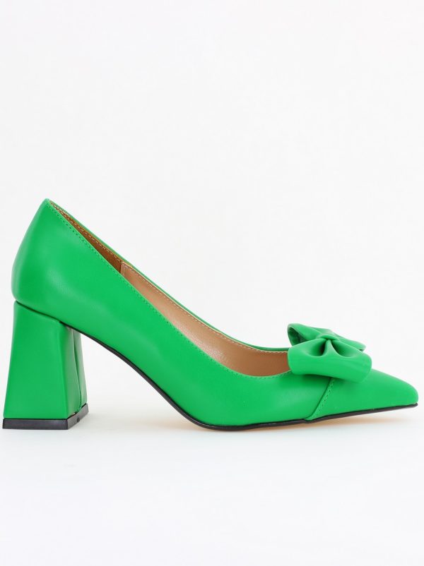 Pantofi damă cu toc verde din piele ecologică cu fundiță Nicoletta BS316AY2503216 124