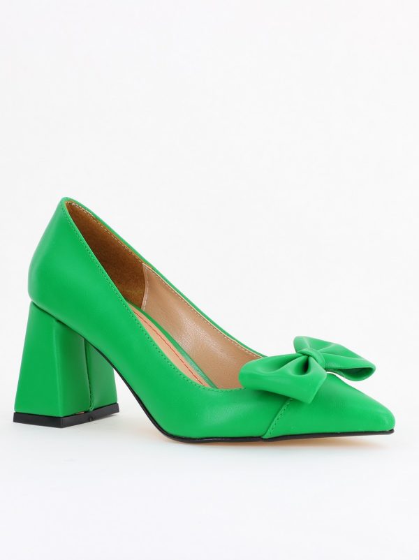 Incaltaminte Dama - Pantofi damă cu toc verde din piele ecologică cu fundiță Nicoletta BS316AY2503216