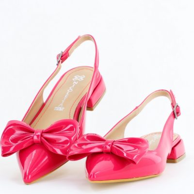 Balerini eleganți fuchsia din piele ecologică cu toc jos și fundiță decorativă (BS110AY2504312)
